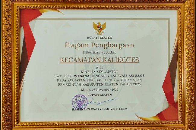 Kinerja Kecamatan Kategori Wasana dengan Nilai Evaluasi 82,05