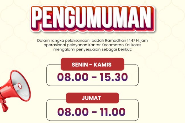 Jam Pelayanan Kantor Kecamatan Kalikotes Selama Bulan Ramadhan