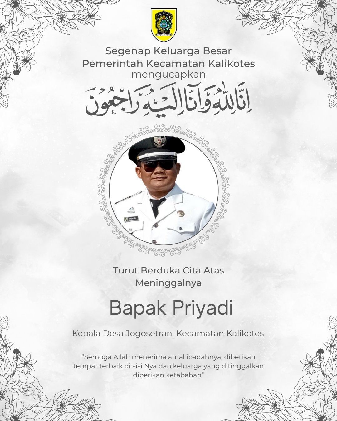Turut Berduka Cita atas Meninggalnya Kepala Desa Jogosetran Kecamatan Kalikotes Kabupaten Klaten Bapak Priyadi
