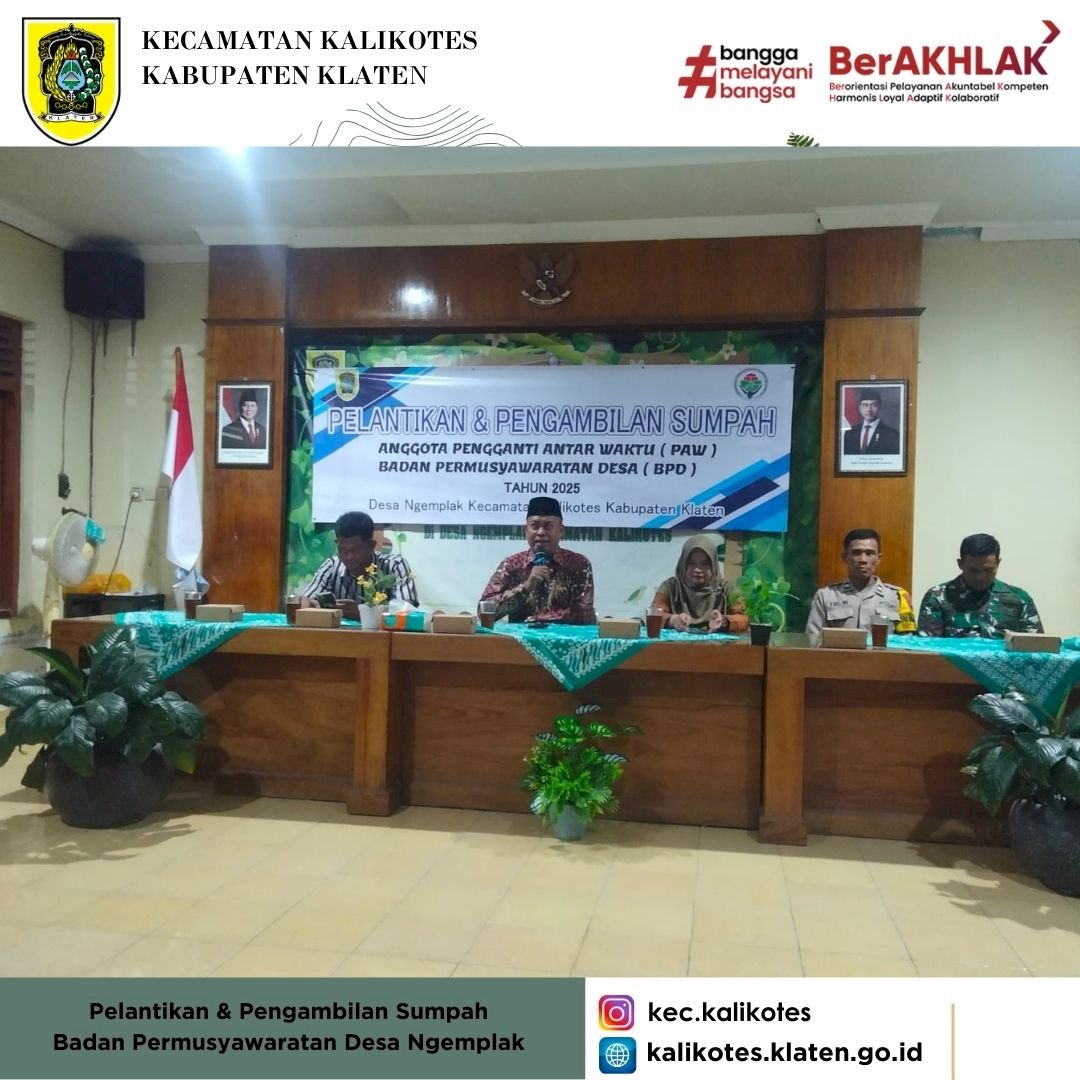 Pelantikan dan Pengambilan Sumpah  Anggota Pengganti Antar Waktu BPD Desa Ngemplak