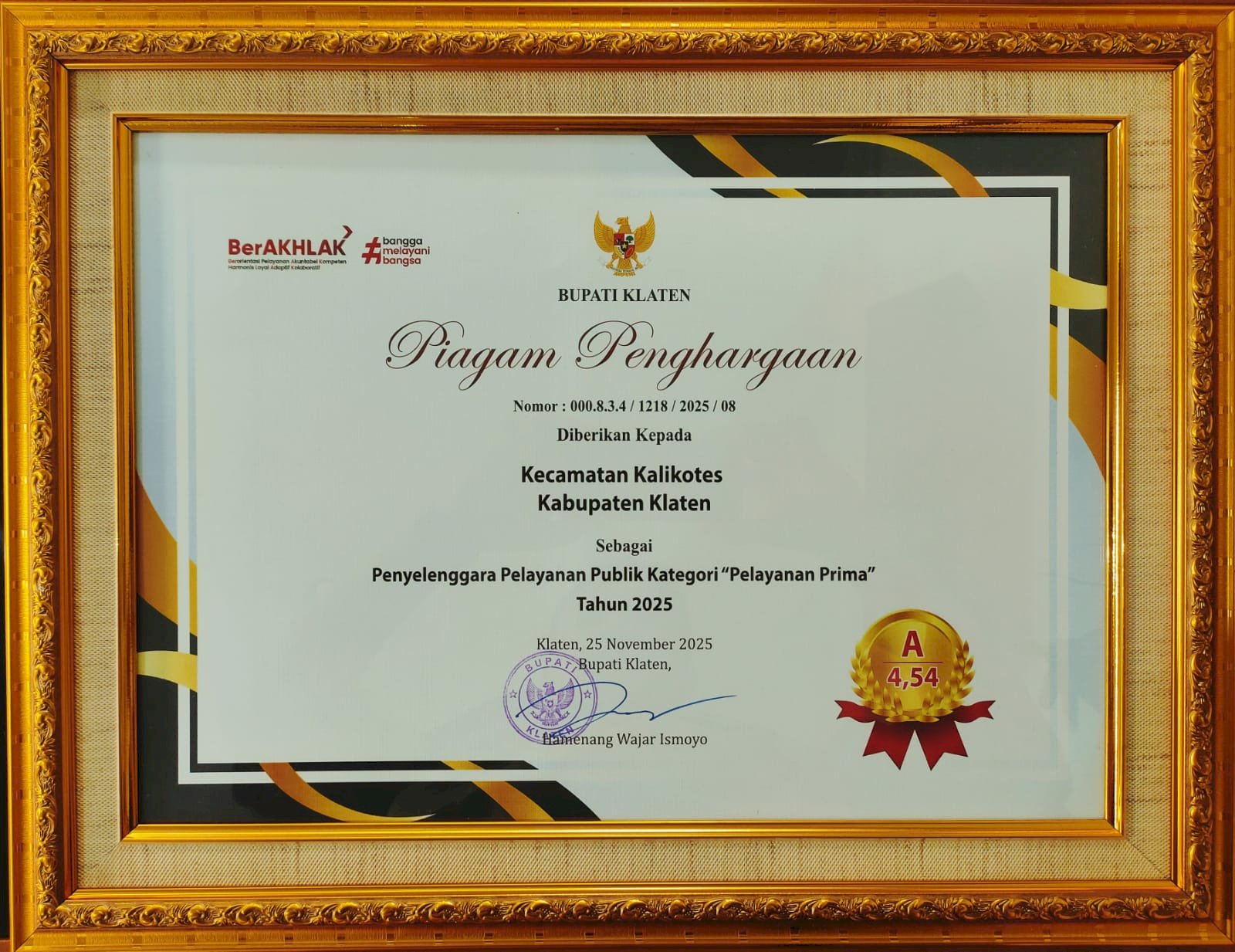 Penyelenggara Pelayanan Publik Kategori "Pelayanan Prima" Tahun 2025