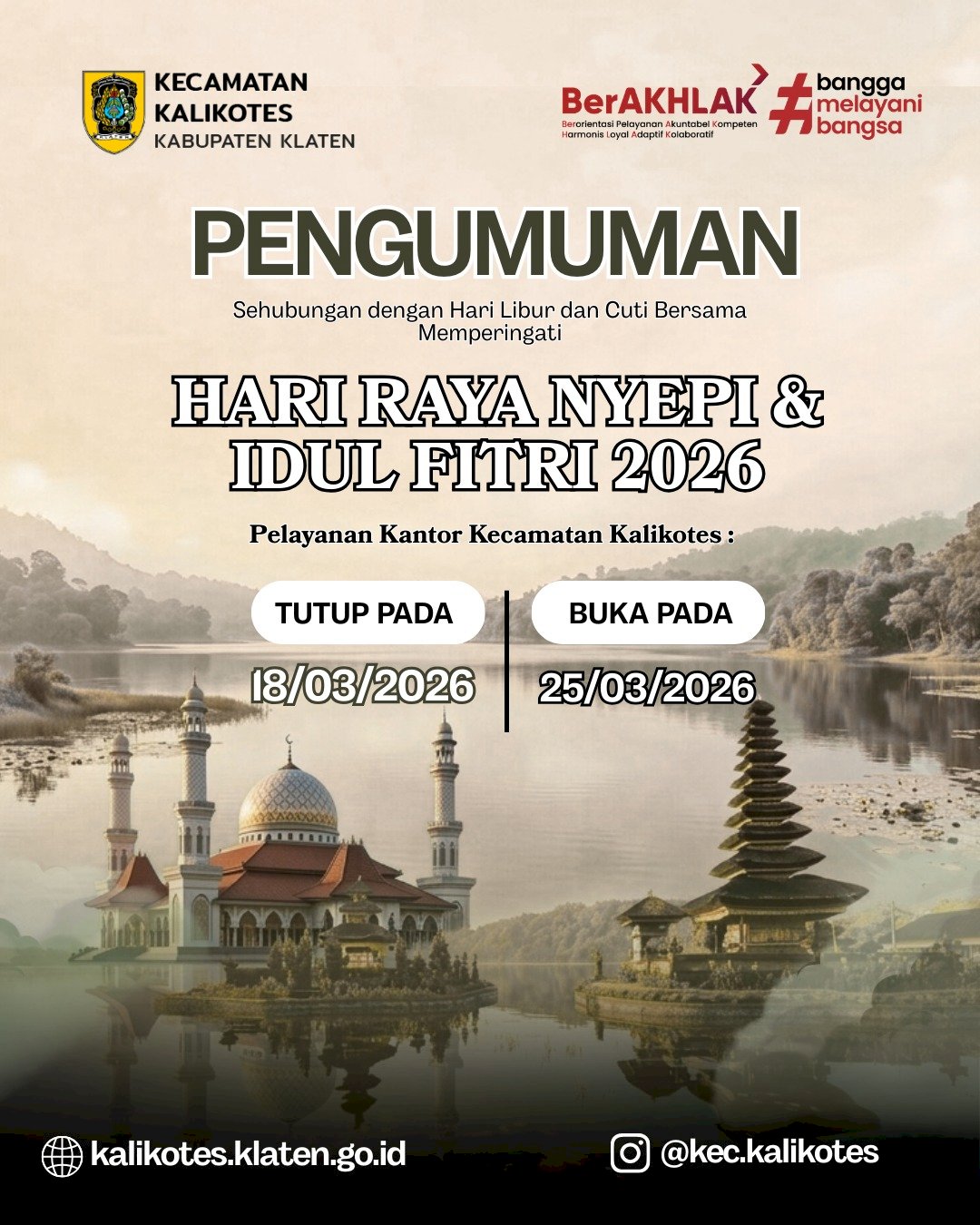 Pengumuman Cuti Bersama dan Libur Nasional Hari Raya Nyepi Tahun Baru Saka 1948 dan Hari Raya Idul Fitri 1447 H