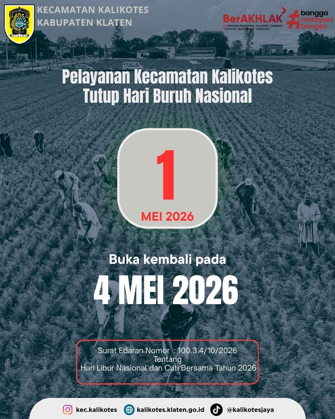 Pelayanan Kecamatan Kalikotes Tutup Hari Buruh 1 Mei 2026