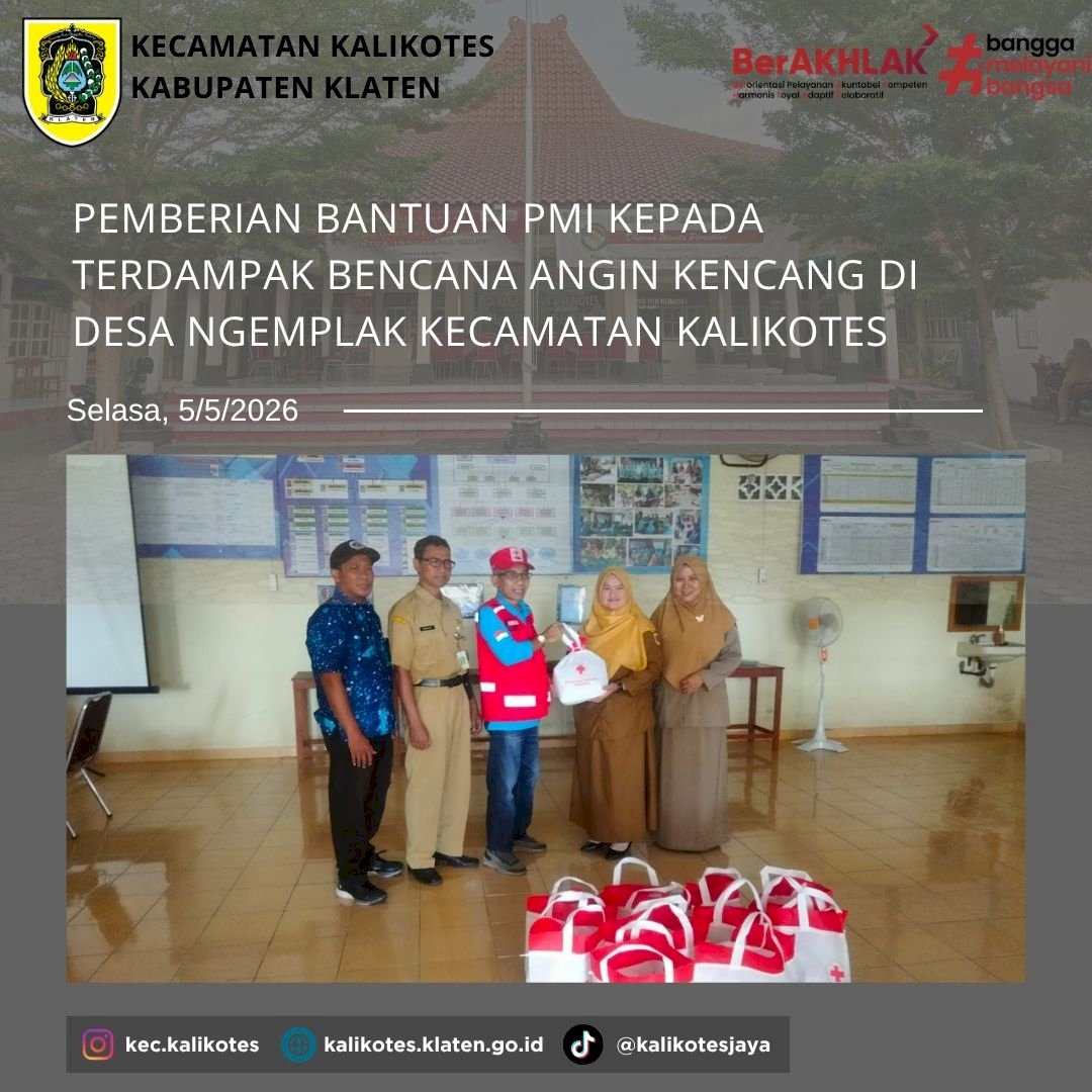 Pemberian Bantuan PMI Kepada Terdampak Bencana Angin Kencang di Desa Ngemplak, Selasa 5 Mei 2026.